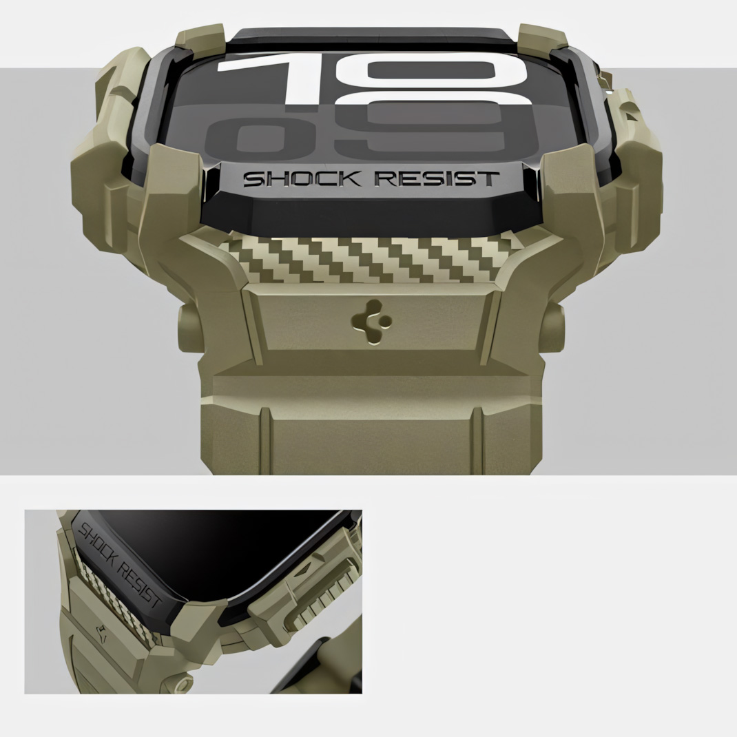 Etui z paskiem Spigen Rugged Armor Pro do Apple Watch 10 46 mm, zielone